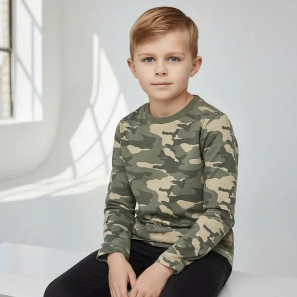 Wonder Nation green brown Camouflage Long Sleeve Tee Small (6-7) cotton blend - Picture 2 of 10